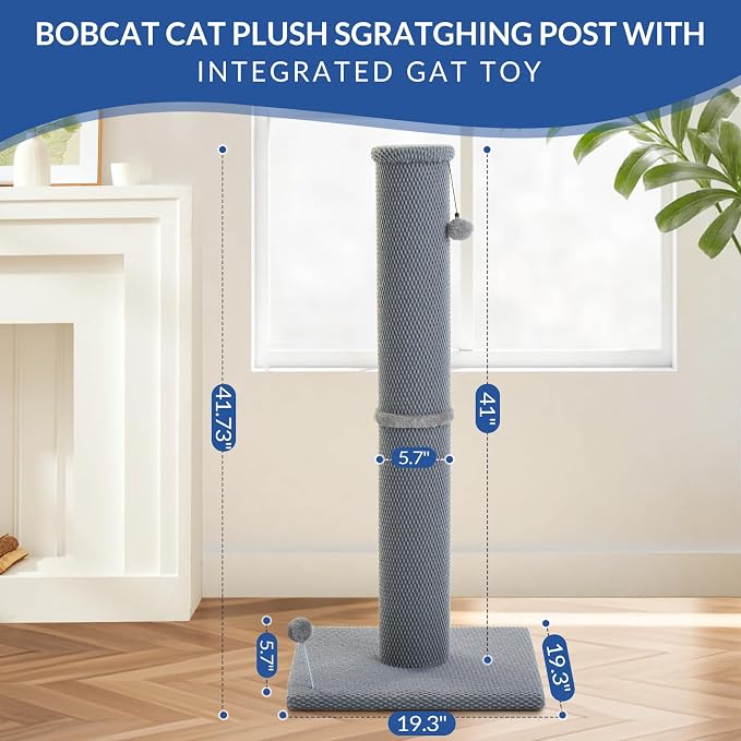 Cat Craft 41" Cat Scratching Post, Gray | Short Plush Fabric, Stable Wide Base, Replaceable Hanging Ball, Full Stretch Design - Image 6