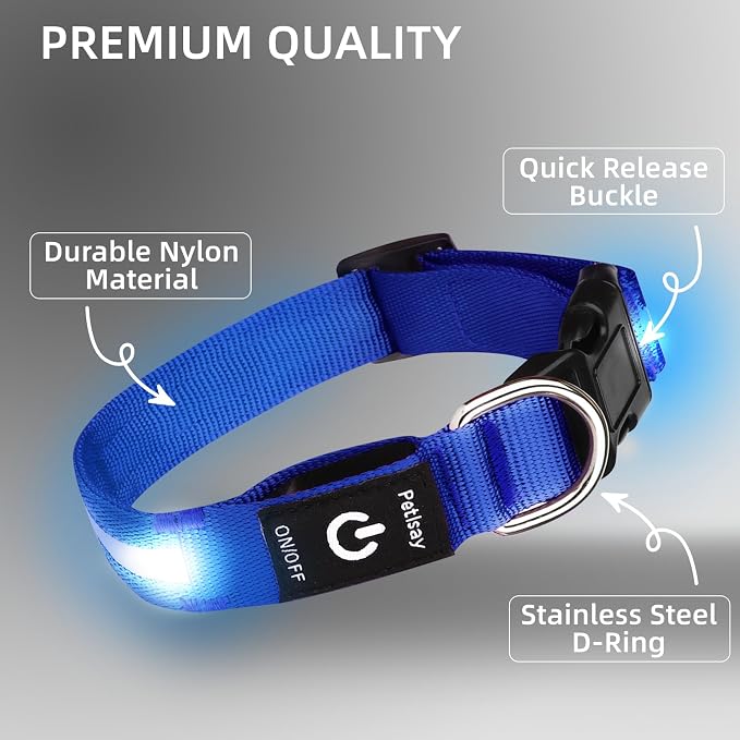 Super Bright LED Dog Collar, Waterproof Light up Collars(Blue, Large) | Lighted Dog Collar with Adjustable Fit, Soft Nylon Comfort, USB-C Rechargeable, Glow in the Dark Visibility for Night Walks - Image 7