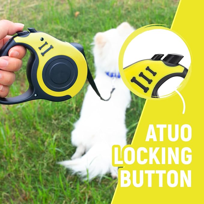 Retractable Dog Leash Automatic Telescopic Tractor Dog Tape | Pet Tape 10/16 FT Durable and Convenient, with Non-Slip Handle, Suitable for Small and Medium-Sized Dogs Yellow - Image 2