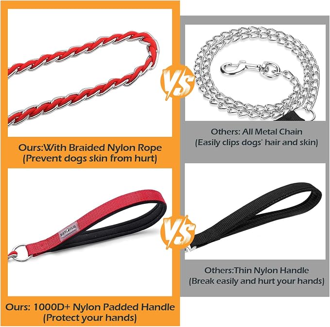 S-ETOVUS-Chain Dog Leash, Bite-Proof Metal Leash, with Padded Handle | Three Sizes 7.25FT/5.2FT/4FT, Woven From Nylon Rope And Chain, Durable And Bite-Resistant, Comfortable With Padded Handles - Image 5