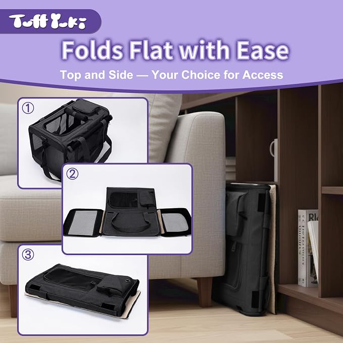 Pet Carrier for Medium-Small Cats, Collapsible Cat Carrier and Soft-Sided Pet Carrier for Medium Big Cats and Puppy Up to 17lbs, 2-Way Entry with Privacy Cover, Travel Bag L18.12”X11.81”X11.81” - Image 5