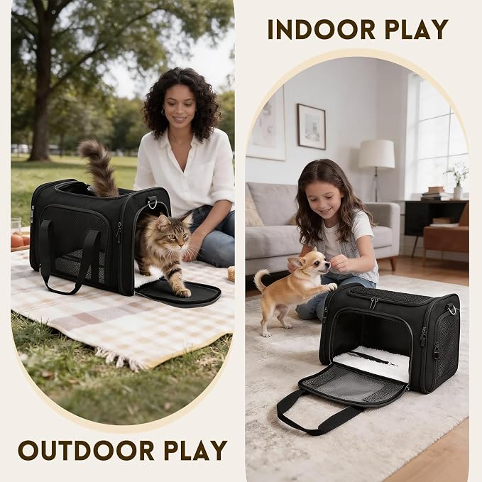 Cat Carrier Soft, Dog Carriers for Small Dog/Large Cat (Up to 16lb) | with High Breathability, Shoulder Strap, Waterproof Mat, Pet Carrier Airline Approved, for Home Outdoor Travel (Black) - Image 9