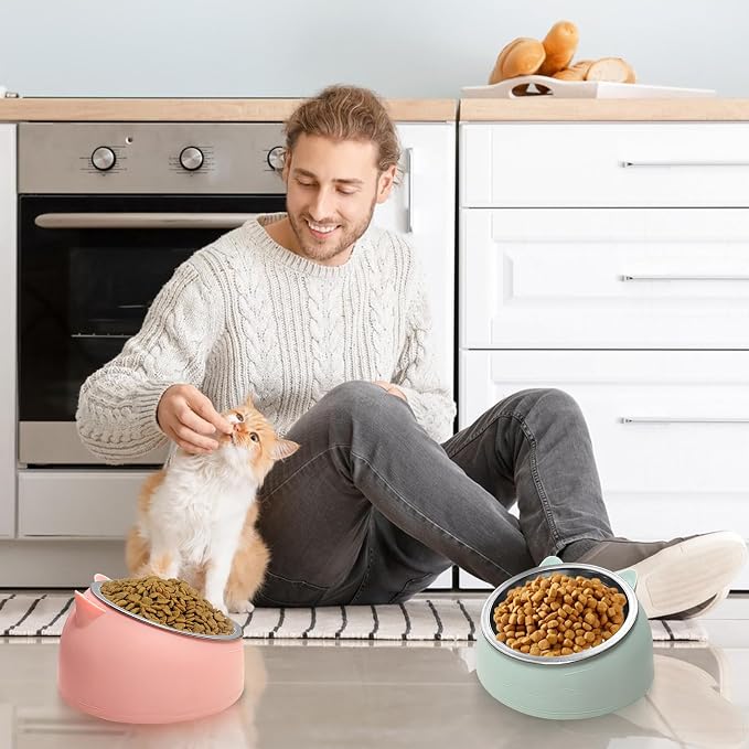 7 Pcs Raised Cat Food Bowl Stainless Steel Tilted Feeding for Little Cat Raised 15° Elevated Pet Dish for Kitten Puppy Anti-Slip Detachable Pet Stainless Steel Slope Base Food Bowl with 5 Food Scoop - Image 6