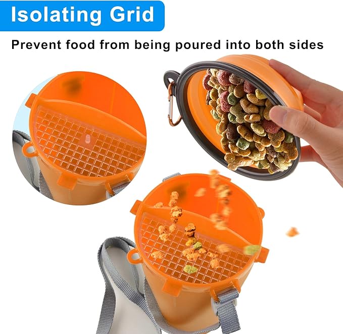 Dog Travel Water Bottle Collapsible Bowls, 2 in 1 Pet Food Container with Collapse Bowls, Outdoor Portable Water Bowls for Walking, Traveling, Camping and Hiking (Orange) - Image 4
