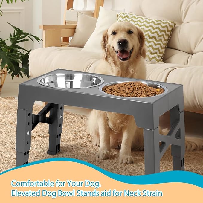 Niubya Elevated Dog Bowls with 2 Stainless Steel Dog Food Bowls, Raised Dog Bowl Adjusts to 5 Heights (3.15", 8.66", 9.84",11.02", 12.2") for Small Medium and Large Dogs - Image 6