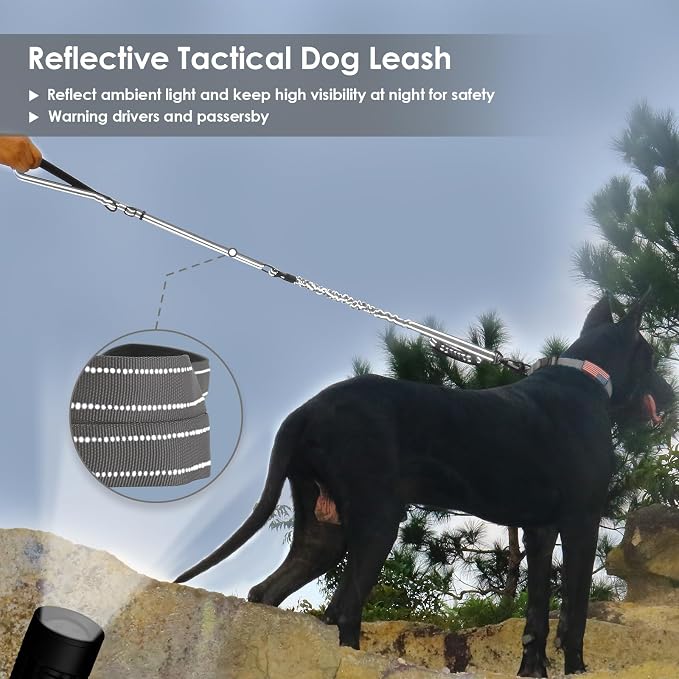 AUBELL Tactical Dog Leash Heavy Duty,4-6ft No Pull Bungee Leash,Grey | Reflective Dog Leash for Medium Large Dogs with Comfortable Padded Double Handle,Car Seat Belt,360 Degree Rotating Carabiner - Image 4