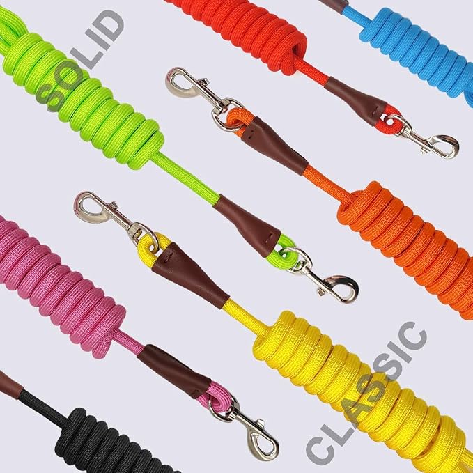 MayPaw 4/6/8/10FT Rope Dog Leash, 6 Classic Solid Colors Strong Nylon Leash | 1/2-Inch Thick Training Leash for Medium Larges Reinforced with Leather Tailor Connection Heavy Duty Silver Clasp (4ft, red) - Image 5