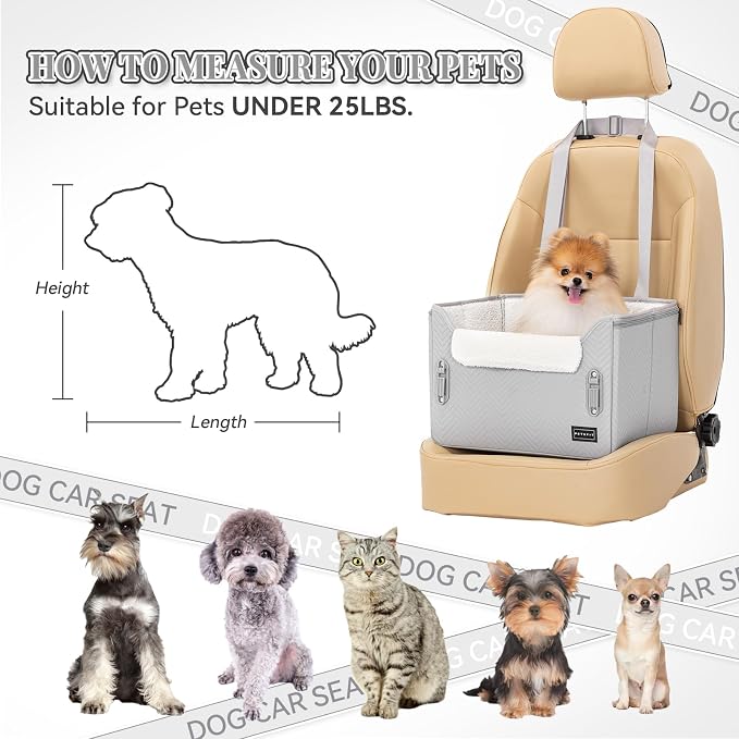 PETSFIT Dog Booster Car Seat, Waterproof PU Leather Dog Car Seats for Small Dogs with Patent Safe Buckles, Clip-On Leash, Pet Car Seat for Small Pets Up to 25lbs (Cool Grey) - Image 6