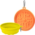 PawSailor 2-Pack Collapsible Dog Bowls with Suction Cups & Scraper - 16oz Travel Pet Bowls for Food/Water, Non-Slip Feeding Dish for Dogs, Includes Carabiner Clip Orange&Yellow by PawSailor