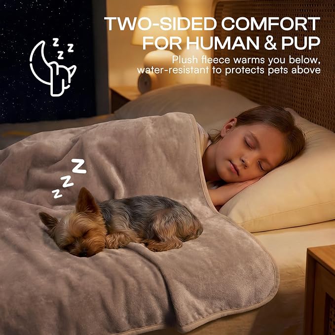 Luciphia Waterproof Pet Blanket, Washable Reversible Sherpa Fleece Throw | Liquid-proof furniture protector for bed and couch, soft reversible sherpa fleece for dogs, cats khaki, M - Image 3