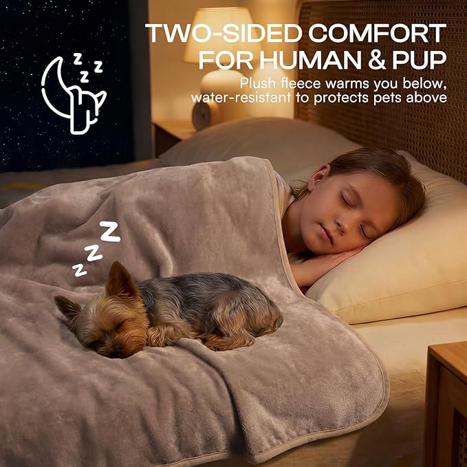 Luciphia Waterproof Pet Blanket, Washable Reversible Sherpa Fleece Throw | Liquid-proof furniture protector for bed and couch, soft reversible sherpa fleece for dogs, cats khaki, KING - Image 3