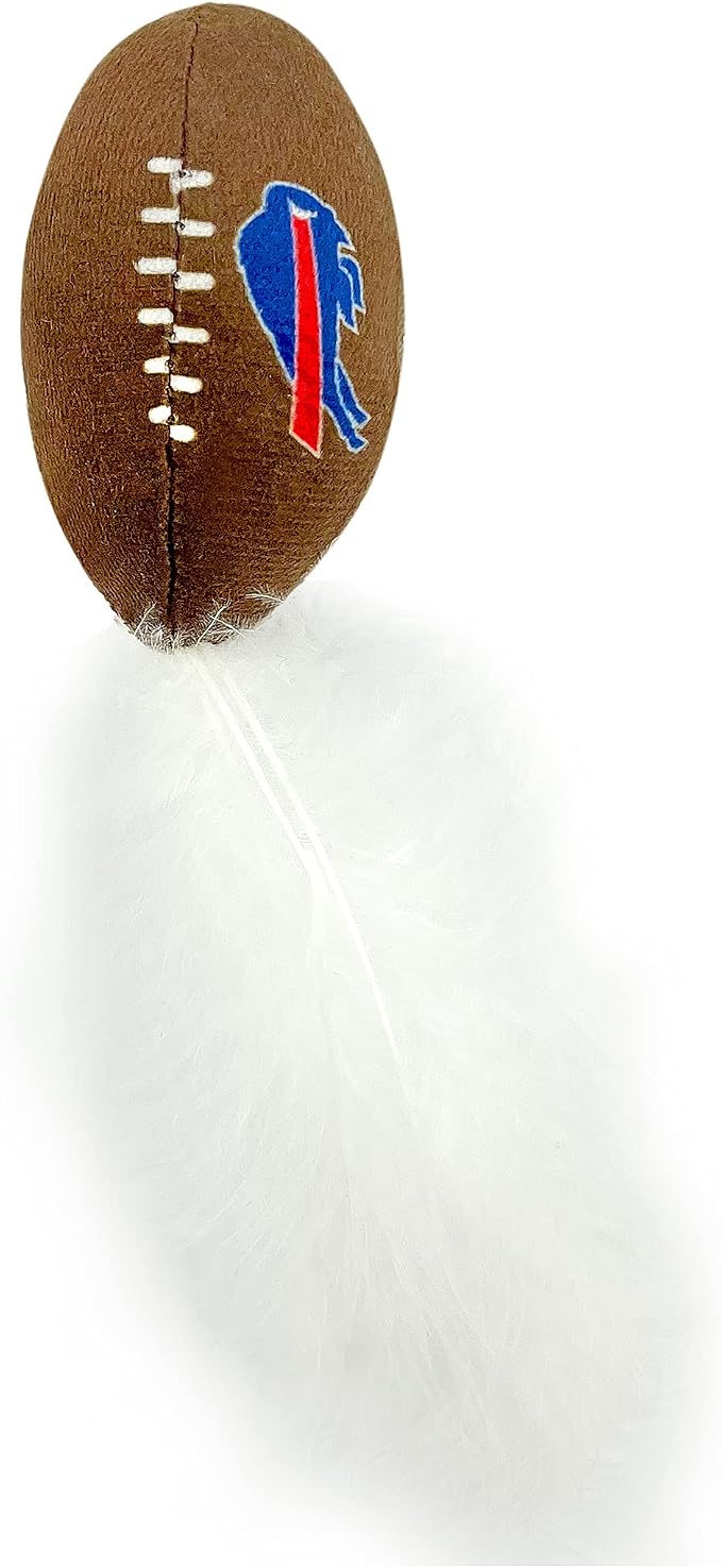 Best Plush CAT Toy - NFL Buffalo Bills Complete Set of 3 Piece Cat Toys Filled with Fresh Catnip. Includes: 1 Helmet Cat Toy, 1 Football Cat Toy with Feathers & 1 Beer Bottle. Beautiful Team Logos - Image 4