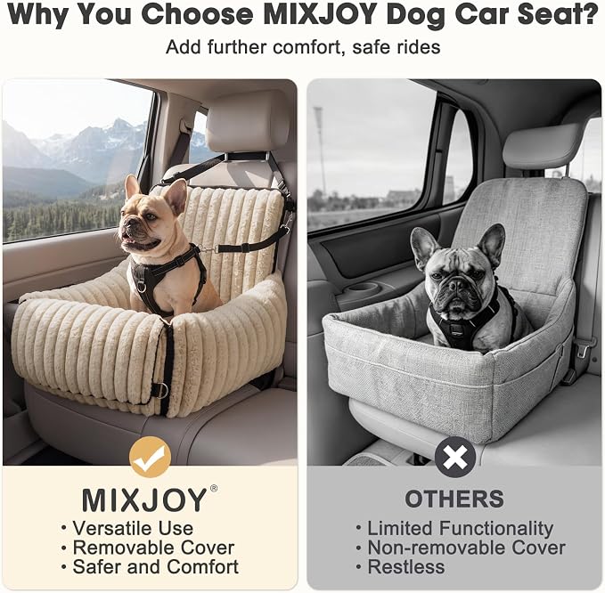 MIXJOY Dog Car Seat for Small/Medium Dogs up to 23 lbs, Multi-Functional Dog Carrier for Car with Detachable Washable Cover, Pet Travel Bed with Clip-On Safety Leash, Brown - Image 6