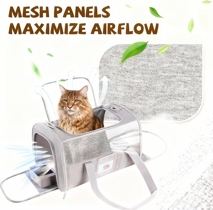 Soft Cat Carrier with Detachable Food Bowl,Pet Travel Bag (Up to 16 lbs) | Puppy Crate with Lockable Zippers,Airline Travel for Small Dog,Kitten,Animal,Breathable Mesh Kennel ,Carrying Case,Grey - Image 4