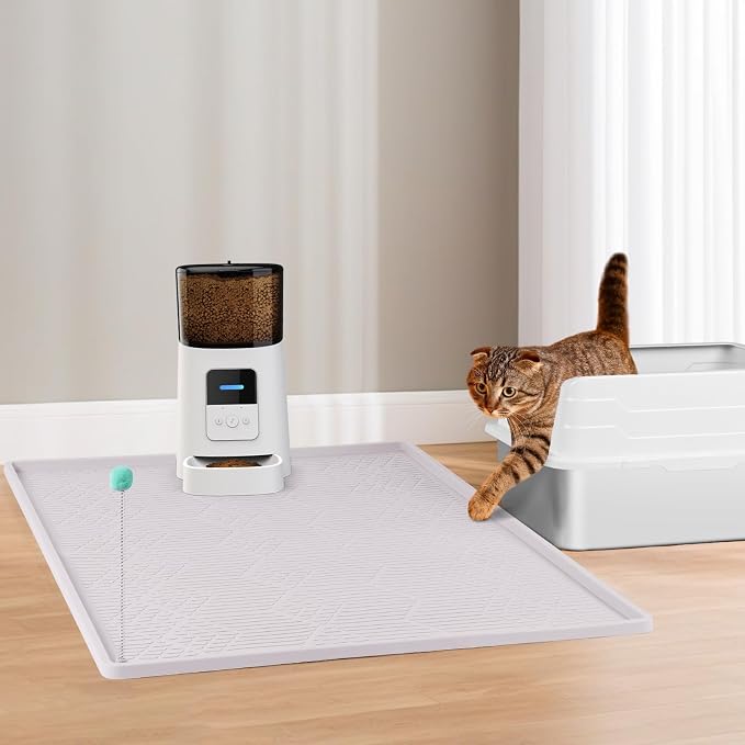 Silicone Cat Litter Box Mat 38'' x 25'' Cat Mat with Toy, White | Extra Large Litter Mat with lip, Non-Slip Waterproof Cat Litter Mat Litter Trapping Mat for Floor, Easy to Clean - Image 9
