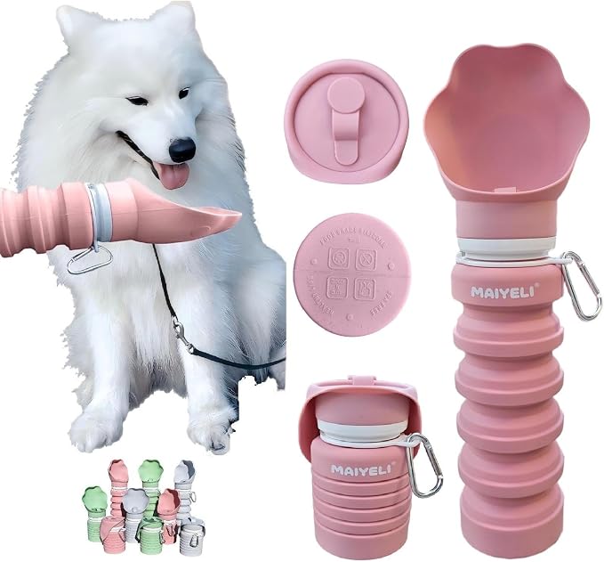 Portable Dog Water Bottle, Leak-Proof Silicone Bowl 225–550ml | Portable dog water bottle with five capacities and a leak-proof squeeze design for daily walks and outdoor activities. by Unknown