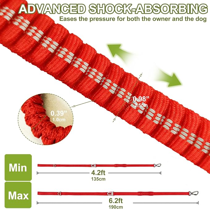 Dog Leash Heavy Duty, Bungee Leash Reflective Car Seat Belt for L Dogs Red | 4-6FT Strong Shock Absorbing Tactical with 2 Padded Handles, Dog Tug Lead for Large XL Dogs Walking Running Training - Image 4