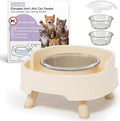 Ant Not Cross Elevated Cat Bowls Mess Proof-2 Food Grade Glass Bowls & 1 Lids- No Spill Cat Food and Water Feeding Station for Cats&Puppy Indoor & Outdoor,No Whisker Fatigue Dish,Beige by Unknown