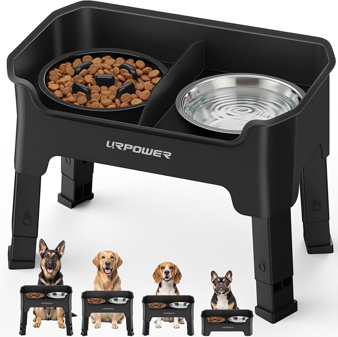 URPOWER Mess Proof Elevated Dog Bowls, Slow Feeder with Splash Guard | No Spill Water Bowl, Slow Feeder Dog Bowls, Non-Slip Food and Water Bowl Set for Small, Medium & Large Dogs by URPOWER