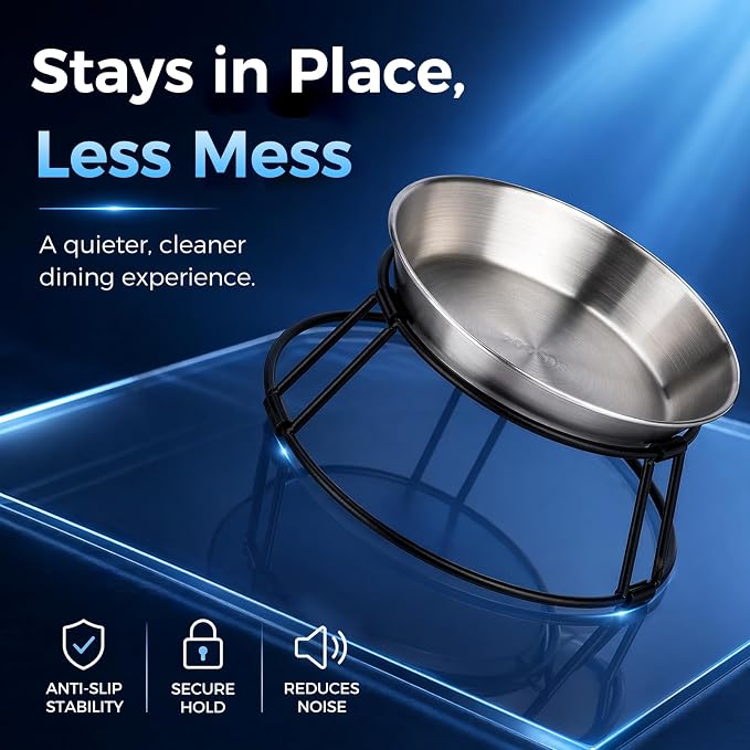 Adjustable Tilted Elevated Cat Bowls, Raised 304 Stainless Steel Cat Food and Water Bowls with Metal Stand, Non-Slip Pet Feeder for Small Cats and Dogs, Set of 2 - Image 4