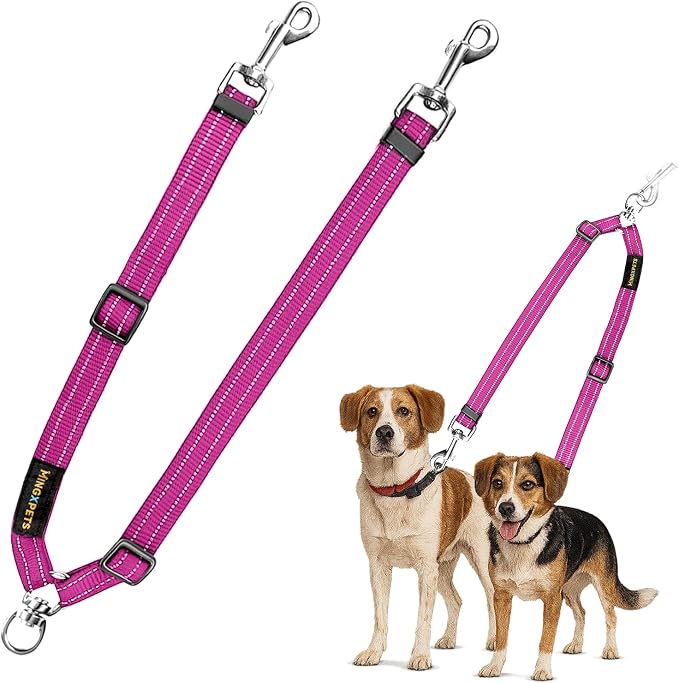 MingXpet Double Dog Leash for Two Dogs, No Pull Dog Leash, 360° Swivel No Tangle for Medium Dogs Walking & Training, Shock Absorbing Reflective Bungee, Rose by MingXpets