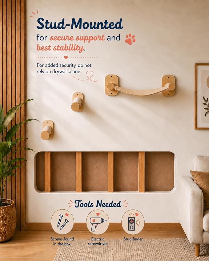 Cat Wall Shelves 6-in-1 Wall Mounted Cat Furniture with Perch & Hammock, Wooden Climbing Shelves with Scratching Post Pad, Space-Saving Climbing Tower for Indoor Cats - Image 5