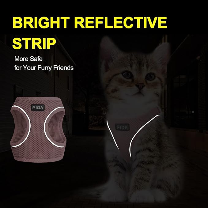 Fida Comfy Dog Harness with Leash, Cat Vest Harness Escape Proof, Breathable Lightweight Soft Mesh, Adjustable Reflective Step-in Harness for Puppy Toy Breeds & Extra-Small Pet (XXS, Pink) - Image 4