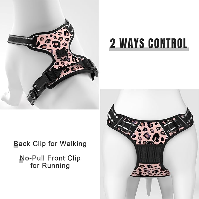 Rnivvi No Pull Dog Harness, Cute Leopard Reflective X-Small Sized Puppy Kitten Harness, Adjustable Soft Padded Vest for Small Dogs, Cats, Heavy Duty Pet Vest with Easy Control Handle for Walking, Pink - Image 5