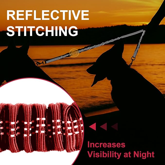 MingXpet 2 Dog Leash, Dog Leash for 2 Dogs, 360° Swivel No Tangle Double Walking Training Leashes for Large Dogs that Pull, Comfortable Shock Absorbing Reflective Bungee, Red - Image 5