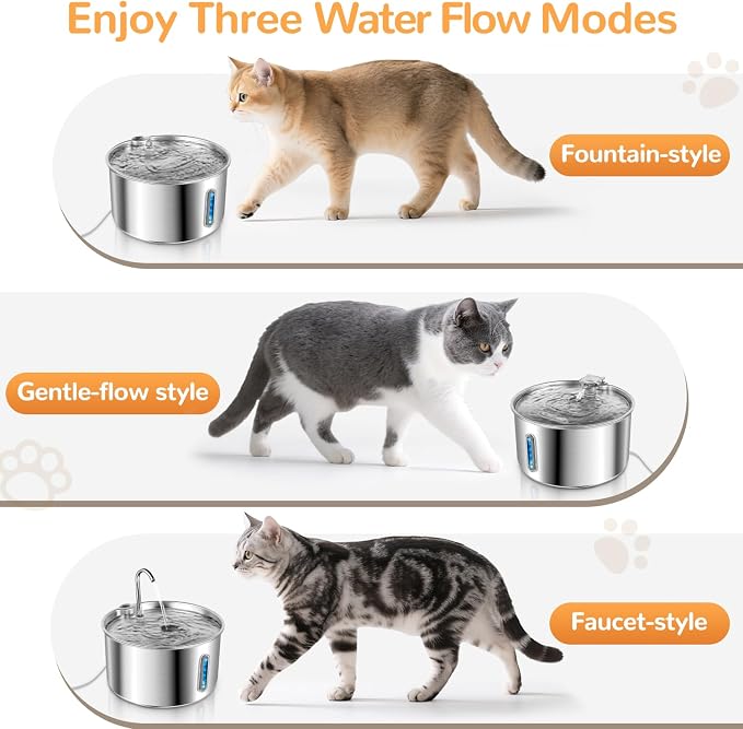 Stainless Steel Cat Water Fountain, 135oz/4L, 20 Filters | Ultra-Quiet Automatic Dog Water Dispenser with Adjustable Pump and 3 Flow Modes for Cats, Dogs, Multiple Pets - Image 4