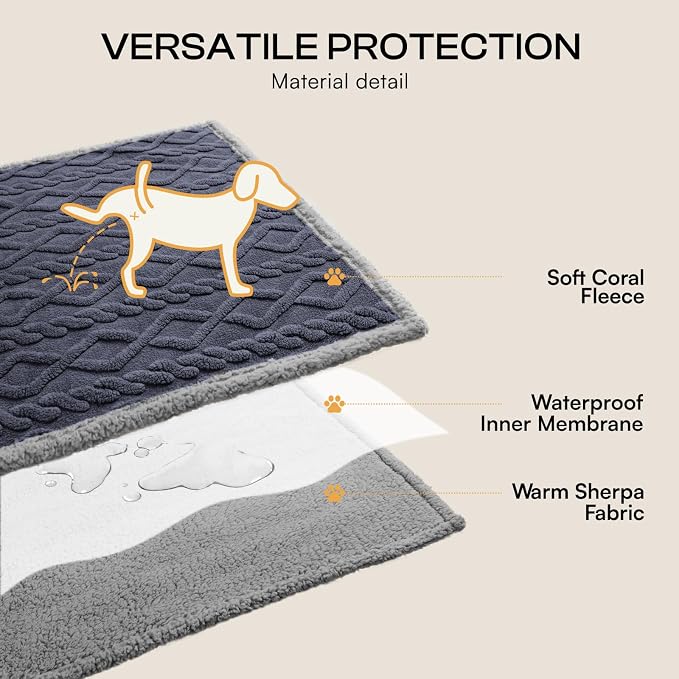 Luciphia Waterproof Dog Blanket, Reversible Sherpa Fleece for Couch Cover | Reversible waterproof pet blanket soft fleece machine washable protect couch bed, Dark Grey 57" x 40" - Image 3