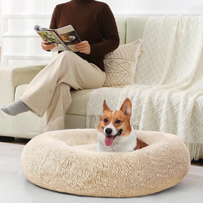 JOLLYVOGUE Dog Bed, Calming Anti-Anxiety Large Dog Bed, Fluffy Donut Cushion for Medium and Large Pets (27"/30"/36") - Image 7
