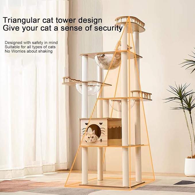 Yinanroa 73-Inch Cat Tower for Multiple Cats, Cat Tower for Large Cats, Slim, Stable, Freestanding, Popular,Prevents Cats from Falling, Space Saving, Wooden Cat Tree. 20lb (8782) - Image 6