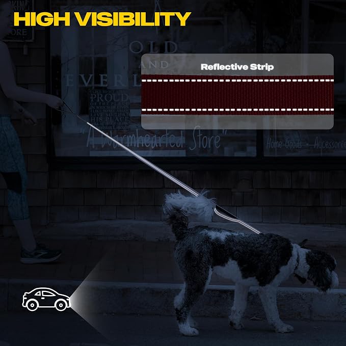 Fida 10 FT Heavy Duty Dog Leash, Dual Padded Handles for Medium Large Dogs | Traffic Handle for Close Control, Advanced Easy Snap Hook, Reflective, Strong Nylon Webbing for Long Walks & Training, Red - Image 5