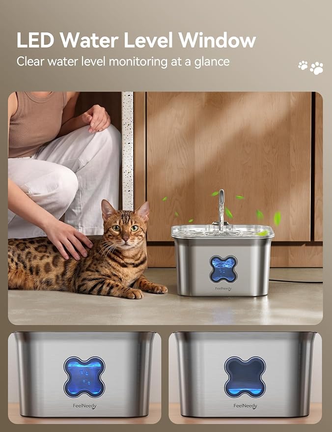 FEELNEEDY Cat Water Fountain, 304 Stainless Steel - 95oz/2.8L Faucet-Style Pet Drinking Fountain for Cats & Small Dogs, Ultra-Quiet <20dB, Dishwasher Safe, 4-Stage Filtration & Water Level Window - Image 6