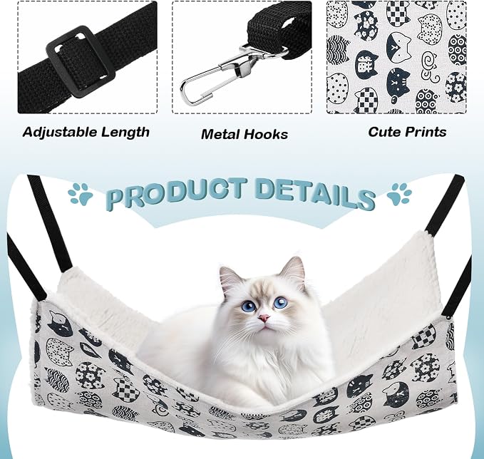 4 Pack Cat Hammock for Cage, Reversible Cat Hanging Hammock Soft Large Double Sided Pet Bed with Adjustable Straps & Metal Hooks for Cats Ferret Kitten Puppy Rabbits Small Animals - Image 3