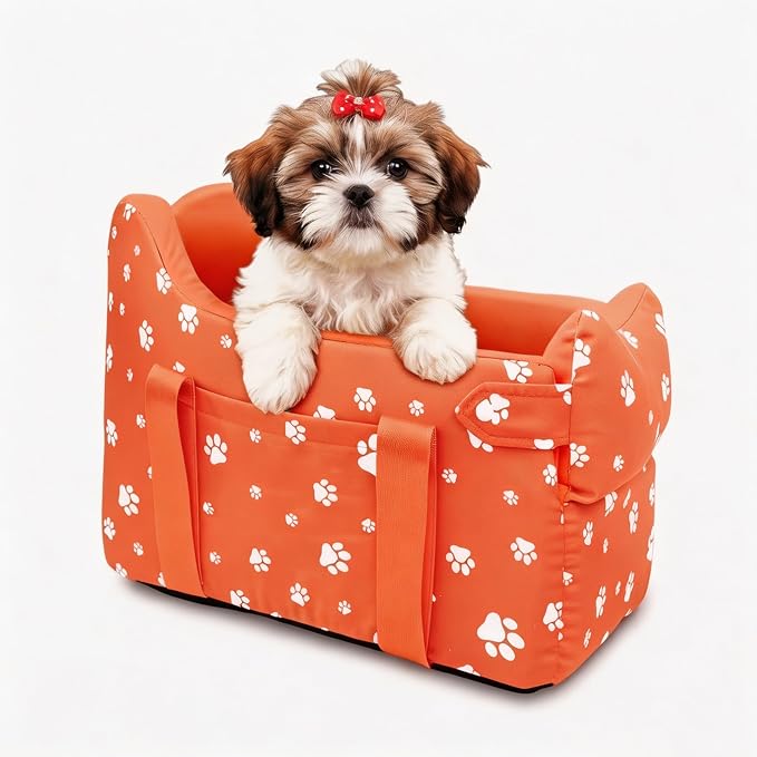 Dog Car Seat for Small Dogs 5-15 lbs, Tomato Red | Center Console Puppy Booster and Portable Travel Bed, Anti-Collapse Design with Washable Fluffy Cushion by HANMEIANINC