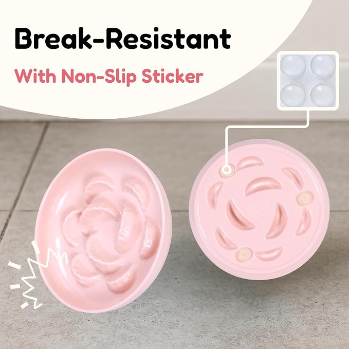 Unbreakable Slow Feeder Bowl - Melamine Puzzle Cat Bowl for Slow Eating - Cat Plates for Wet & Dry Food- Dishwasher Safe & Non Slip Design - (Pink, 1 Pack - 6.3" W*1.5H) - Image 8