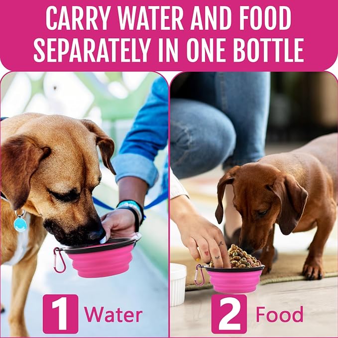 Dog Travel Water Bottle W/Collapsible Bowls - Portable 2 in 1 Leakproof Pet Water Bottle Food Container Ideal for Travel, Outdoor Portable Water Bowls for Walking, Camping & Hiking - (Pink) - Image 4