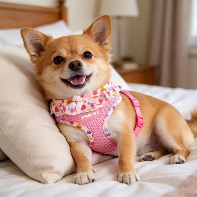EXPAWLORER Step-in Dog Harness Small Sized and Leash Set | Cute Small Dog Harness No Pull Girl, Breathable Soft Mesh Padded, Adjustable Light Puppy Vest for Dogs Cats, Floral XS - Image 8