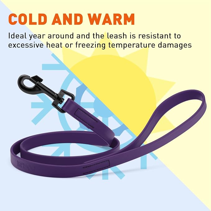 Dogline Biothane Waterproof Dog Leash Strong Coated Nylon Webbing with Black Hardware Odor-Proof Easy to Clean High Performance for Small or Large Dogs Made in USA 4 or 6 ft Lead, Violet Purple - Image 8