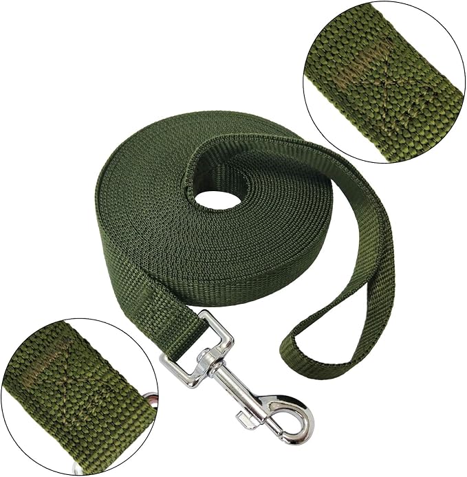Nylon Training Dog Leash for Small Medium Large Dogs, 15ft 20ft 30ft 50ft Long Leash Dog/Puppy Lead for Obedience Recall Training, Camping (1" x 20ft, Green) - Image 2