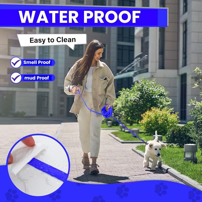 Waterproof Long Line Dog Leash, Padded Handle, 30 ft, Blue | Soft PVC-coated webbing with 360° swivel carabiner for swimming, tracking and rainy walks - Image 4