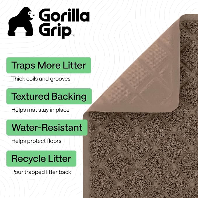 GORILLA GRIP Cat Litter Box Mat, 47x35, Cushioned Coil Mesh Litter Trapping Mats, Scatter Control Supplies for Less Mess, Phthalate Free, Ultra Deep Catch Grooves, Rinse or Vacuum to Clean, Brown - Image 2