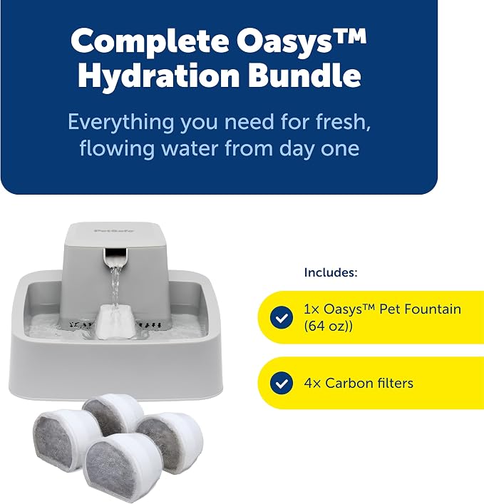 PetSafe Oasys Pet Fountain, 1/2 Gallon, Cats & Small Dogs, 4-Pack Filters | Adjustable Flow Control, Open Bowl, Whisker-Friendly Tray, Replaceable Carbon & Foam Filters Included - Image 2
