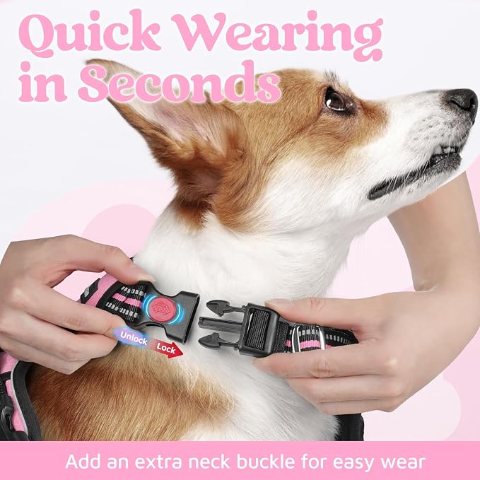 rabbitgoo Dog Harness Small Sized, No Pull 3 Buckles Easy On & Off | Soft Padded, Walking with Control Handle, Adjustable and Reflective, Light Pink, Small - Image 2