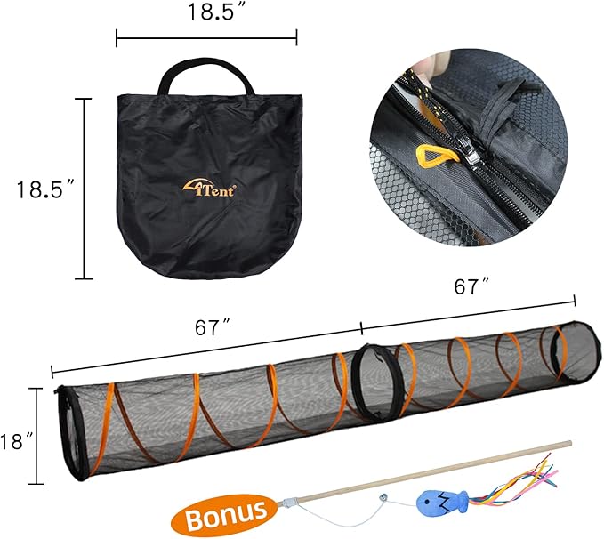 Cat Play Tunnel-for Indoor and Outdoor, Cat Play House, Cat Enclosures Easy to Connect with Two Zipper Doors,Product Size 67'' x 18'',2pcs /Set,Orange 2 Packs - Image 6