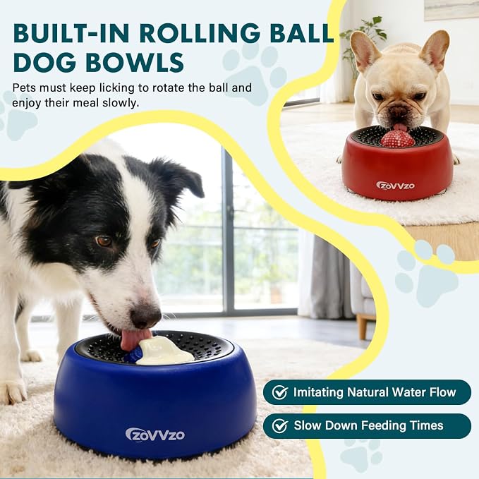 Rolling Slow Feeder Dog Bowls with Interactive Lick Ball | Non-Slip Dog Enrichment Bowl for Wet Food, Yogurt, Peanut Butter & Bone Broth (Green) - Image 2