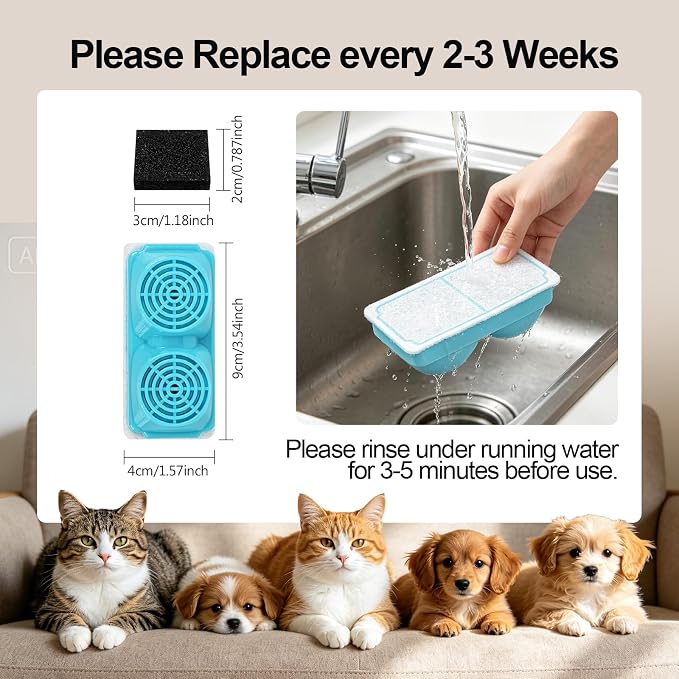 WEPIOU 12 Pack Cat Water Fountain Filters for 95oz/2.8L Glass pet Fountain | 6 Filters&6 Sponges,Multi-Stage Replacement Filters, Package Amount for 2-3 Months - Image 4