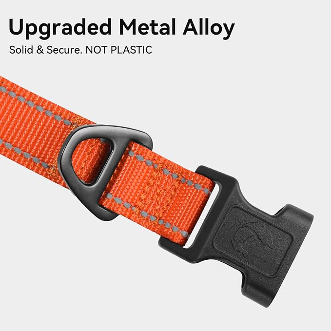 Joytale Reflective Dog Collar, Adjustable Neoprene Padded, Orange L | Breathable Nylon for Large Dogs, No Chafing on Walks and Outdoor Hikes, Tear-Resistant Webbing, Metal D-Ring, Night Safety - Image 3
